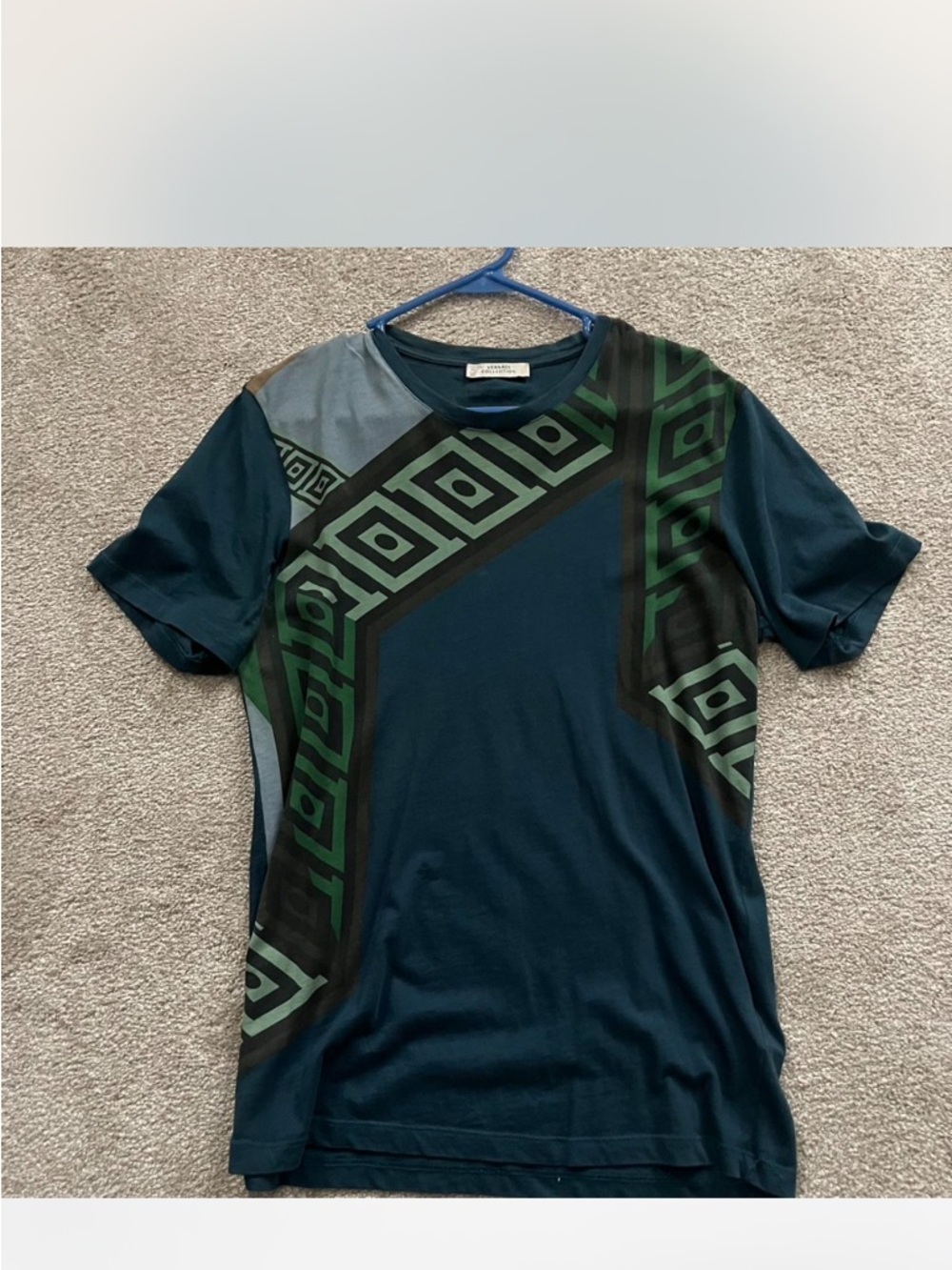 Versace Teal and Forest Green Geometric Short-Sleeve Tee